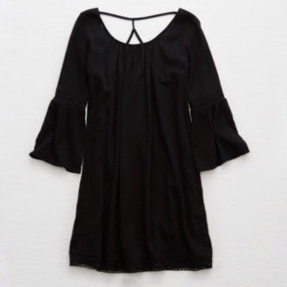 Aerie Black Boho Crochet Trim Dress Sz Lg